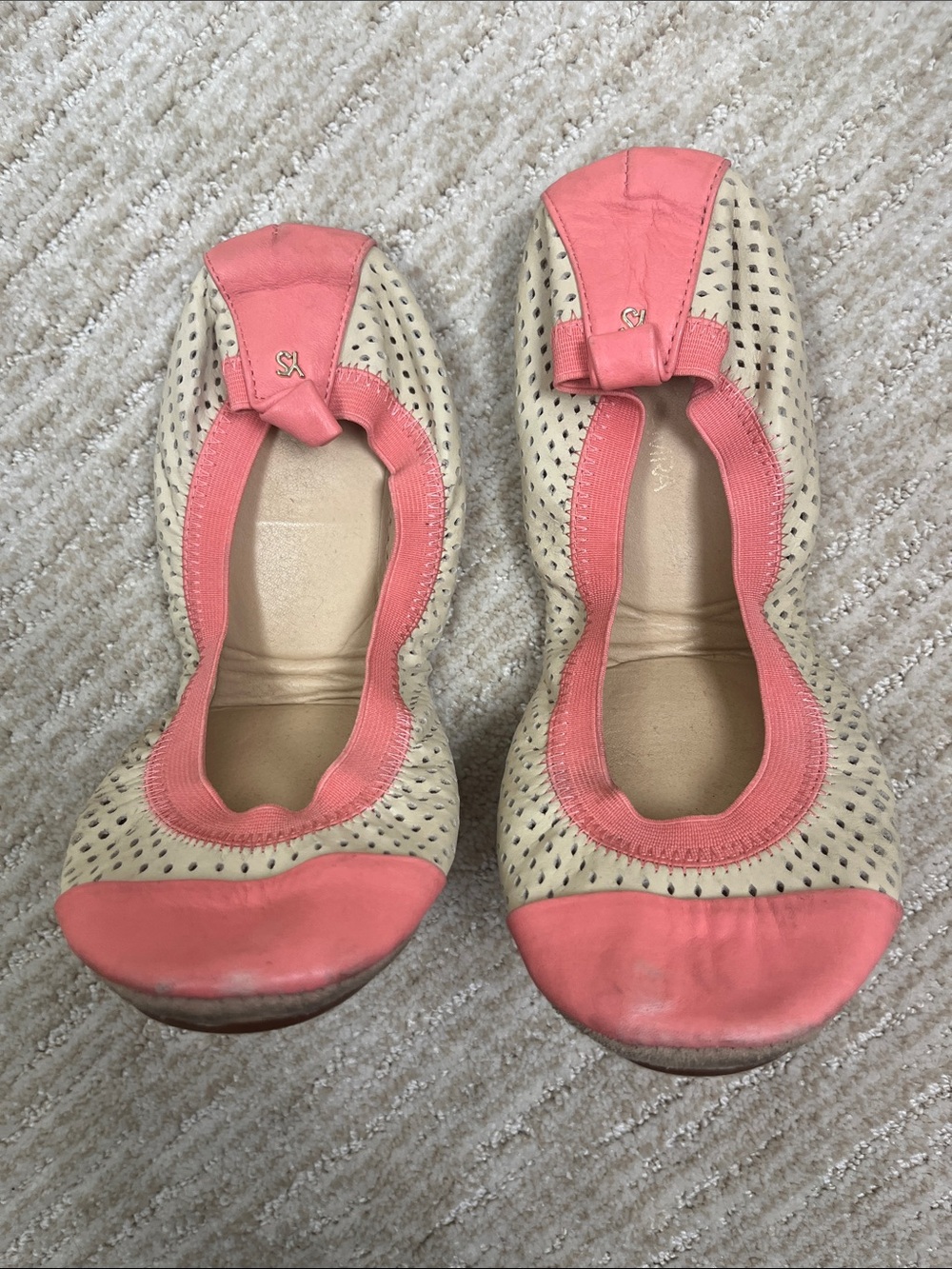 Yosi Samra Samantha Ballet Flats Size 9 Beige Coral Leather Foldable Travel
